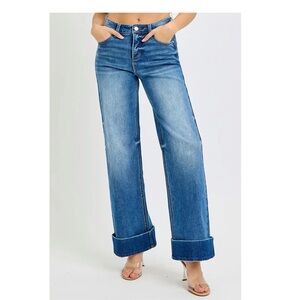 Risen Women's Dark High Rise Ankle Cuff Jeans